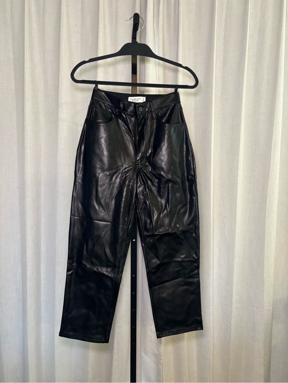 Abercrombie & Fitch Black Faux Leather Ankle Straight Pants